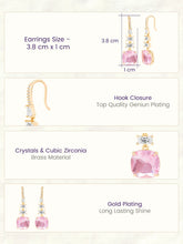 Peora Euphoria Dangle Pink Square Gold Earrings