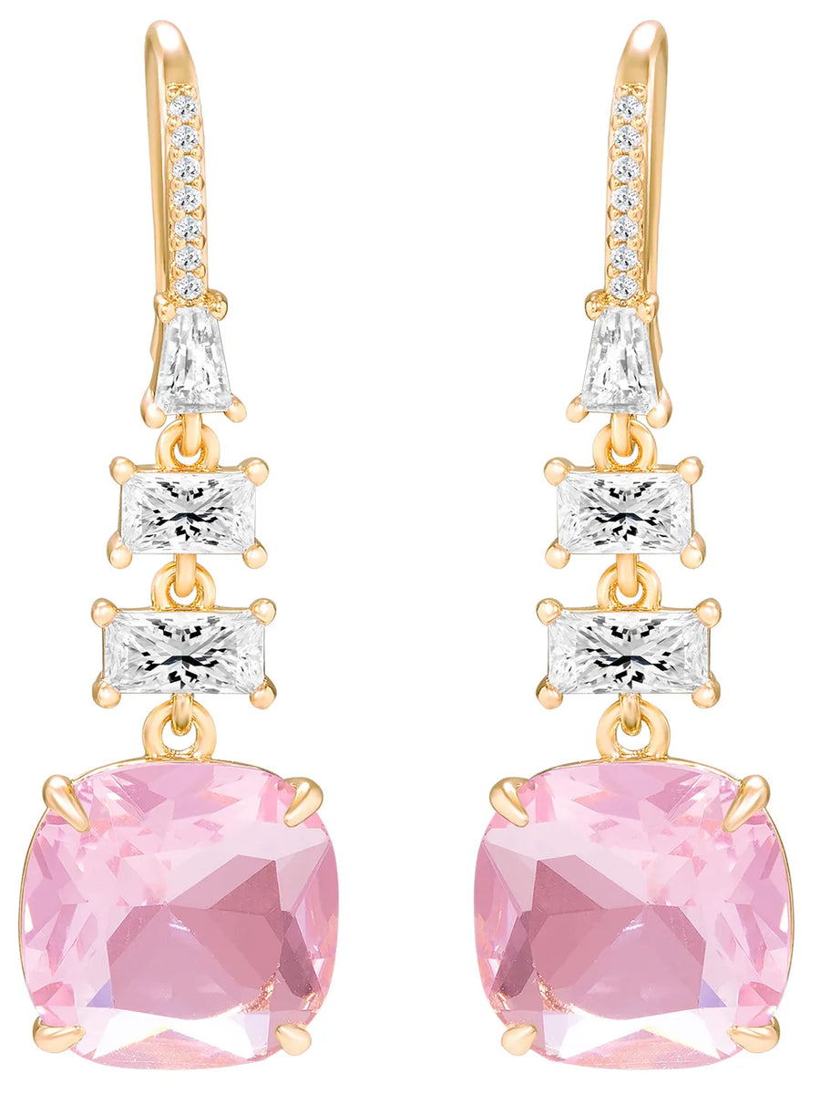 Peora Euphoria Dangle Pink Square Gold Earrings