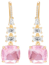 Peora Euphoria Dangle Pink Square Gold Earrings