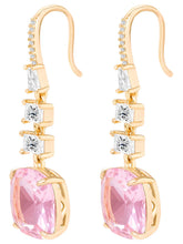 Peora Euphoria Dangle Pink Square Gold Earrings