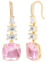 Peora Euphoria Dangle Pink Square Gold Earrings