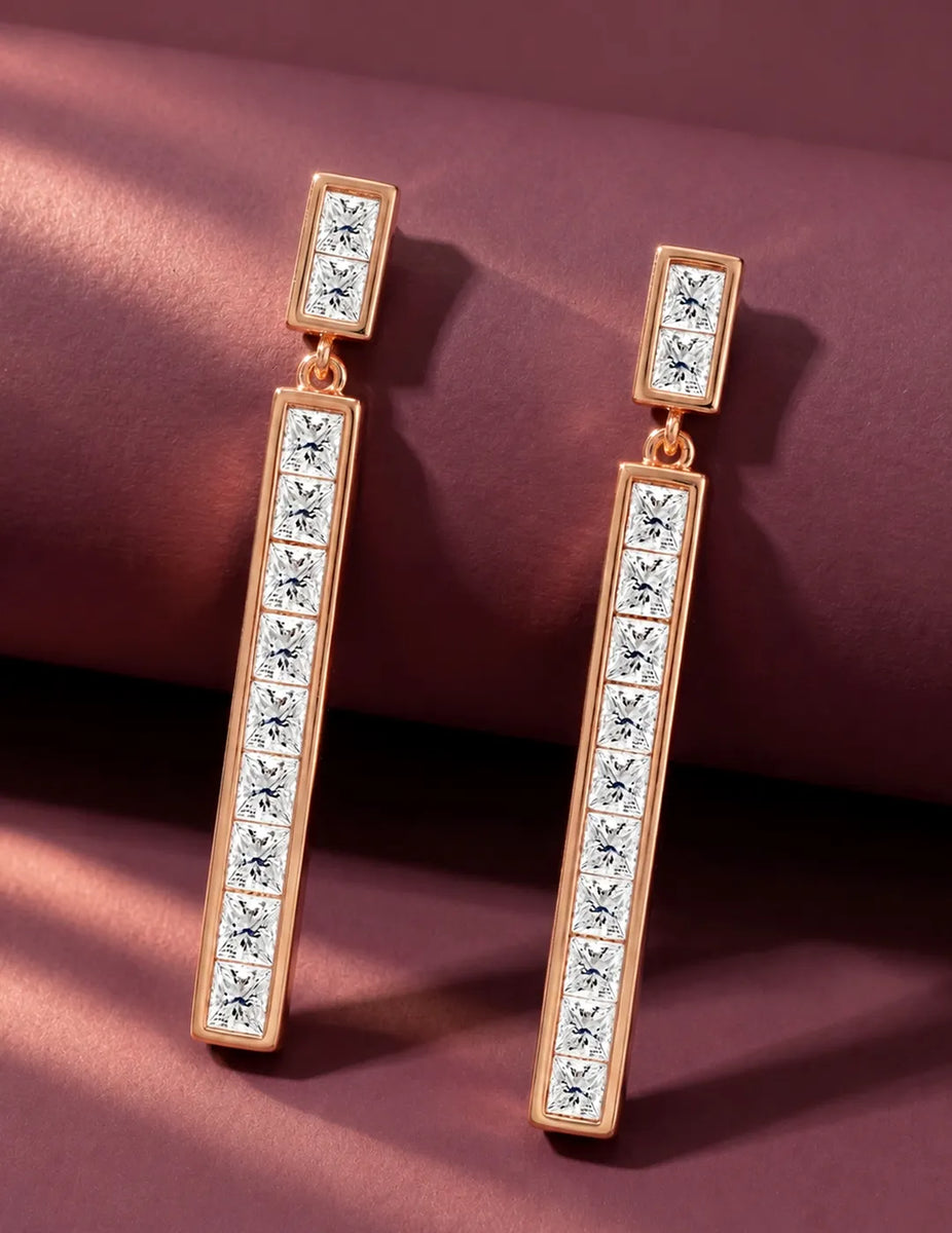 Peora Long CZ Vertical Bar Drop Earrings