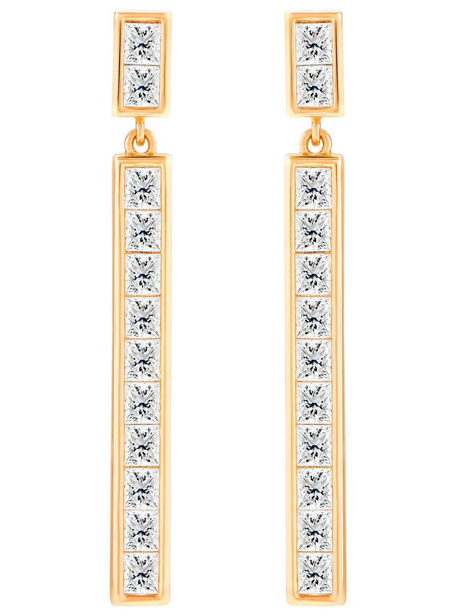Peora Long CZ Vertical Bar Drop Earrings