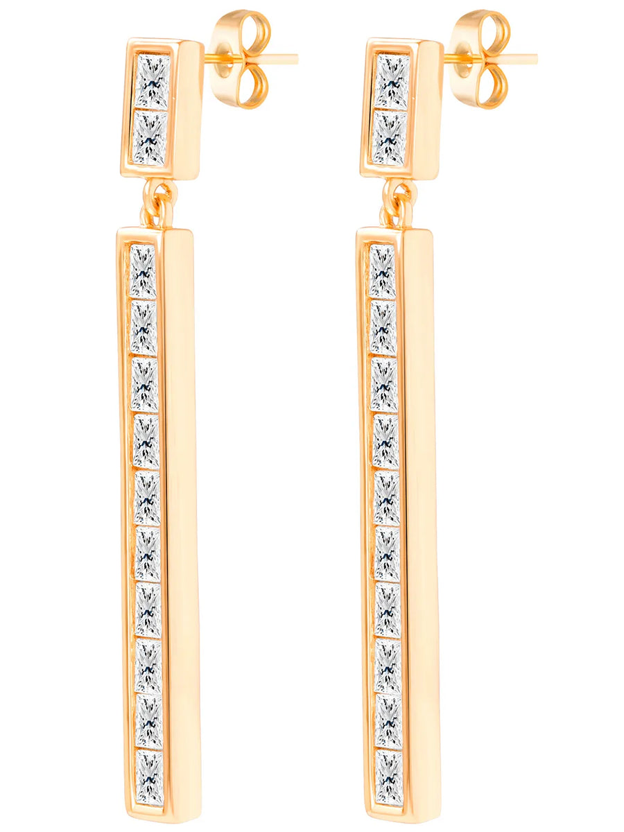 Peora Long CZ Vertical Bar Drop Earrings