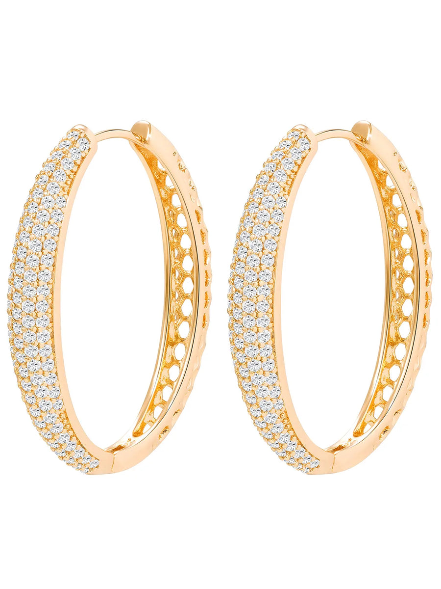 Peora Dreamy Zircon Cascade Gold Oval Hoops