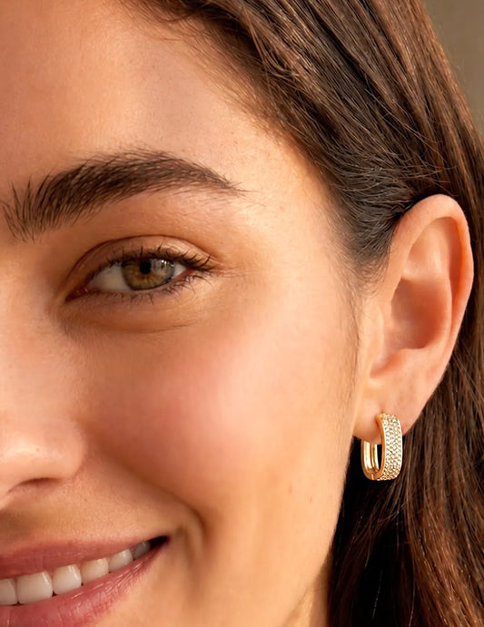 Peora Chunky Cz Gold Square Hoop Earrings