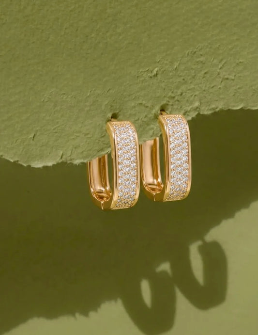 Peora Chunky Cz Gold Square Hoop Earrings