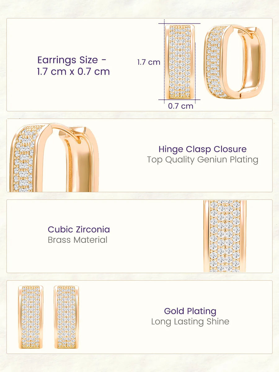Peora Chunky Cz Gold Square Hoop Earrings