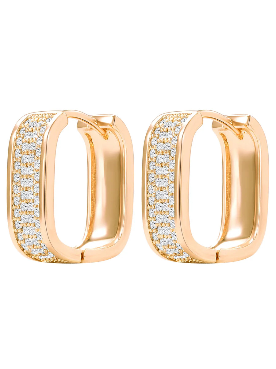 Peora Chunky Cz Gold Square Hoop Earrings