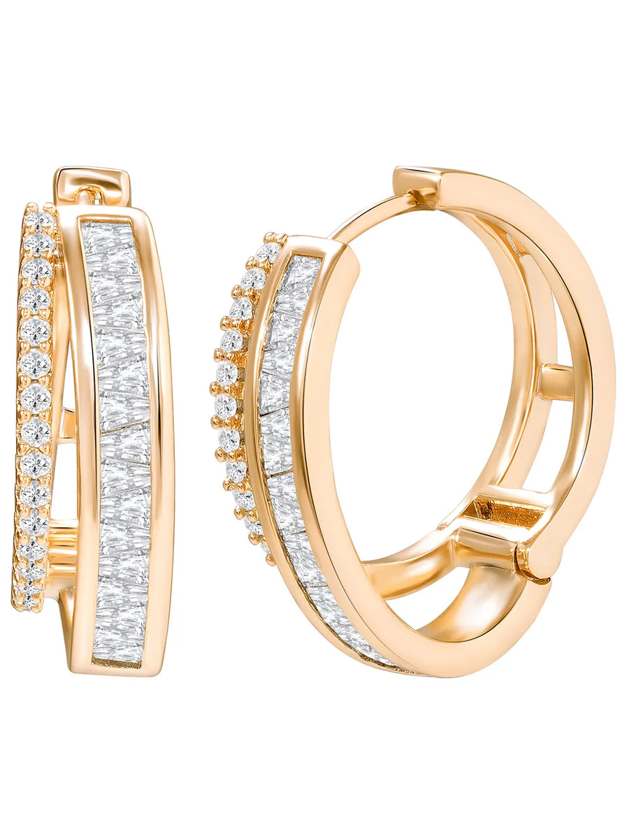 Peora Classy Dual Split Zircon Baguette Earrings