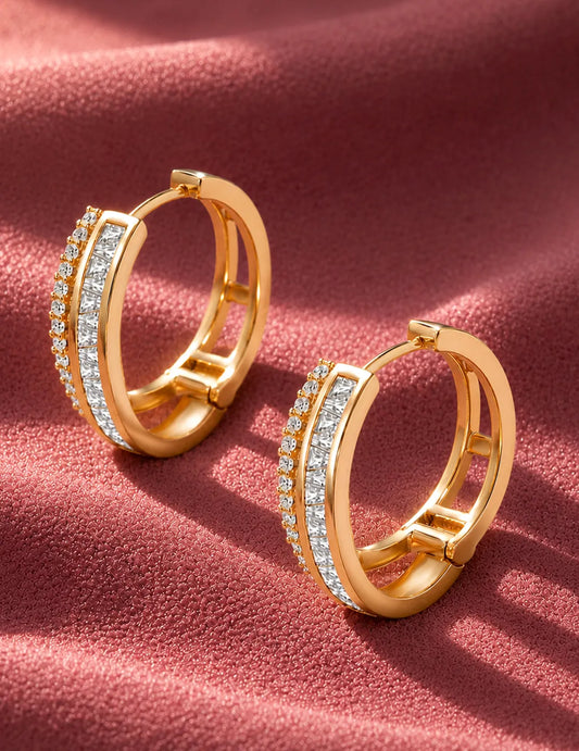 Peora Classy Dual Split Zircon Baguette Earrings