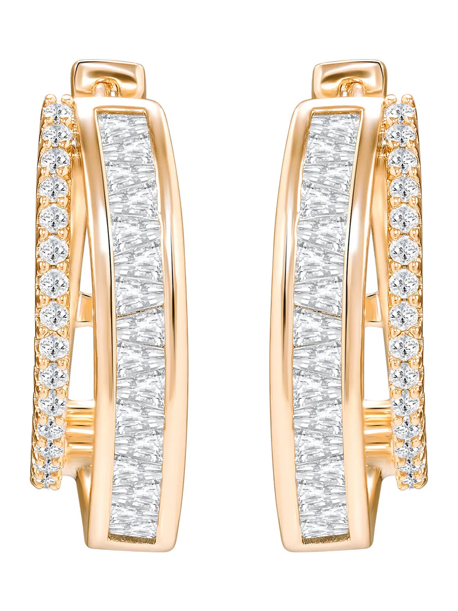 Peora Classy Dual Split Zircon Baguette Earrings