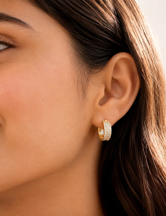 Peora Wide Band Chunky Gold  Hoops For Women