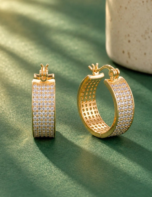 Peora Wide Band Chunky Gold  Hoops For Women