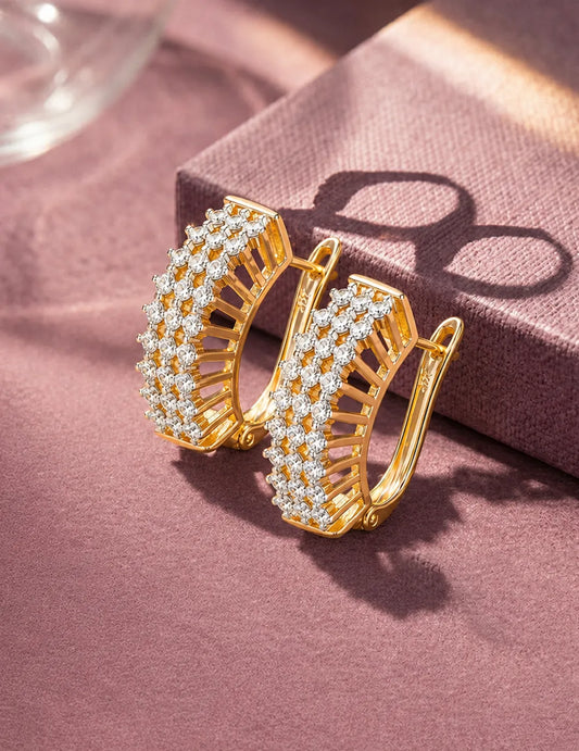 Peora Zircon Sparkle Overload Gold Hoop Huggies