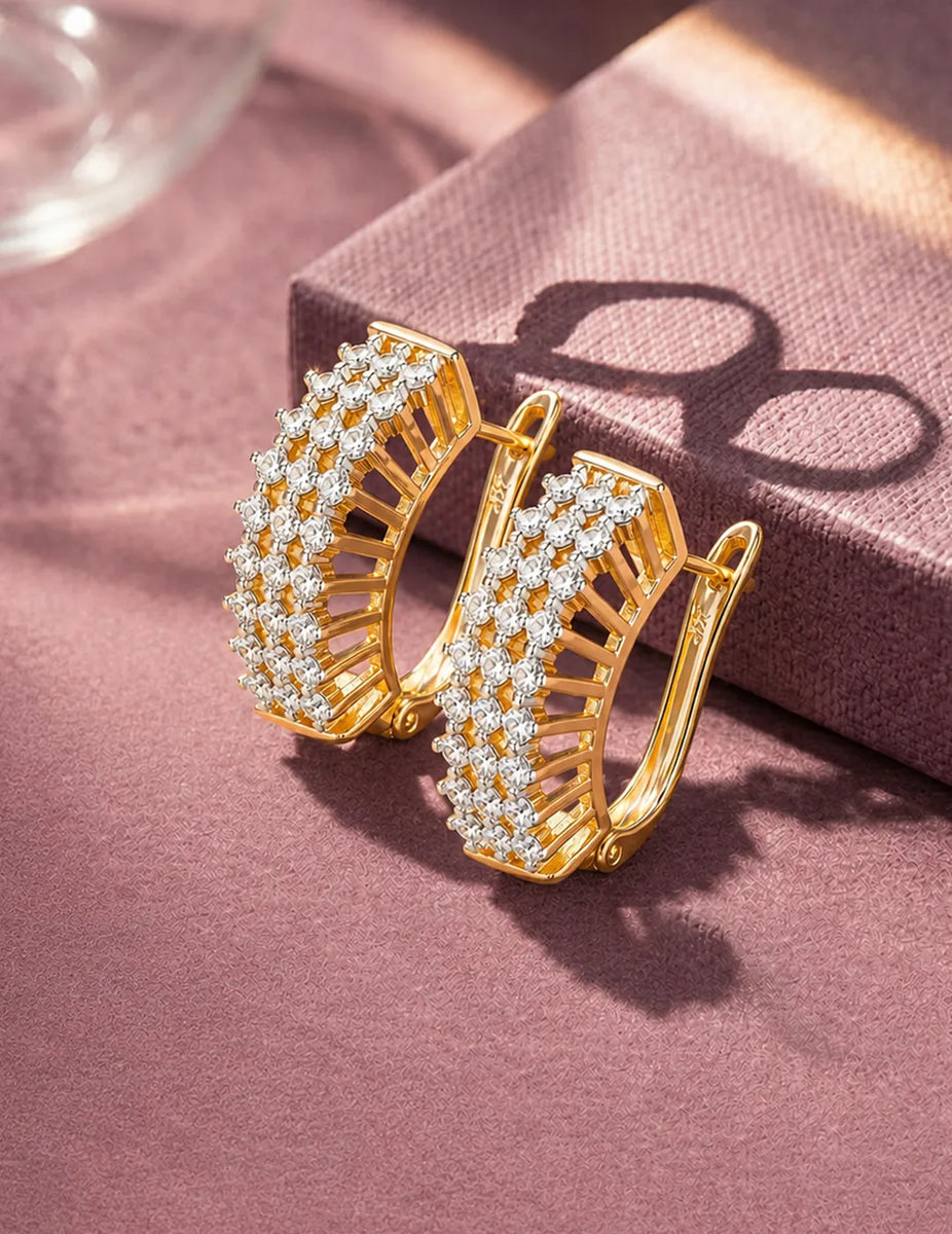 Peora Zircon Sparkle Overload Gold Hoop Huggies