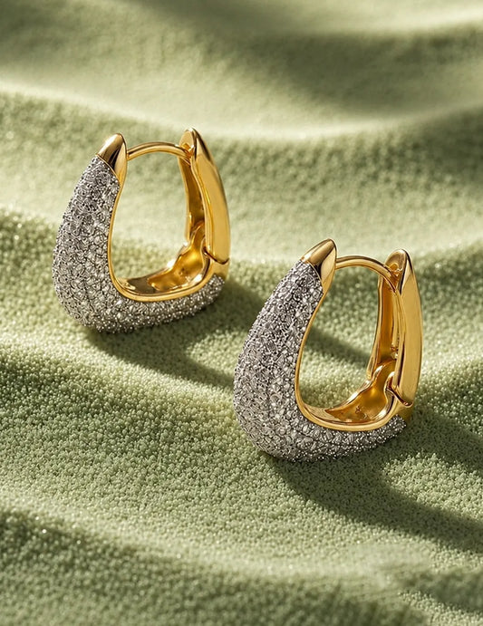 Peora Chunky Zircon Gold Contemporary Hoops