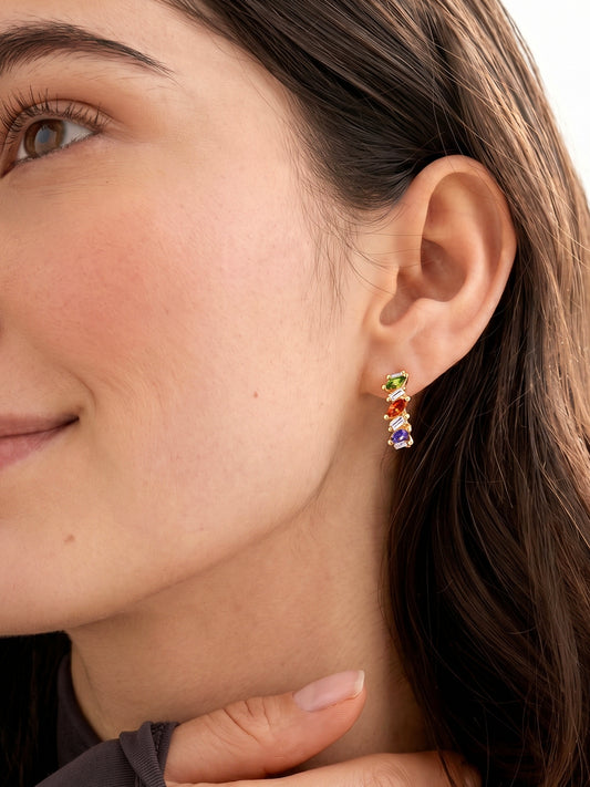Peora Summer Shine Multi Colour Gold Hoops