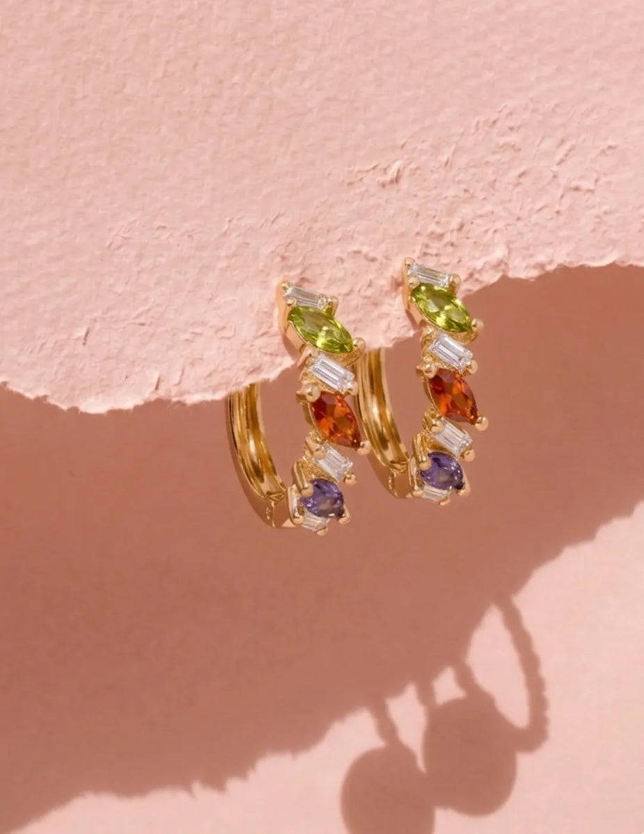 Peora Summer Shine Multi Colour Gold Hoops