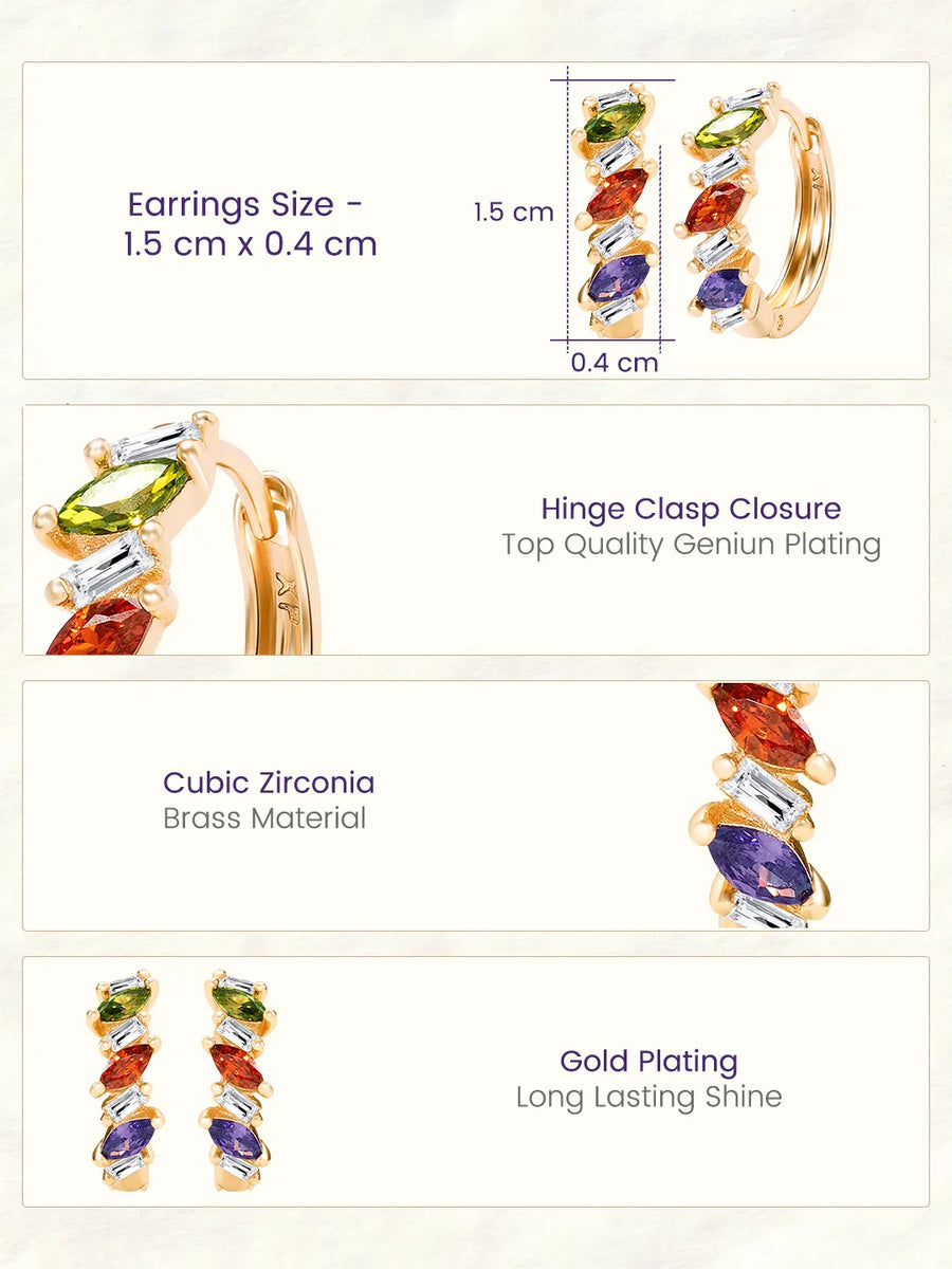 Peora Summer Shine Multi Colour Gold Hoops