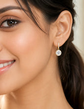 Peora Solitaire Halo Crystal Dangle Earrings