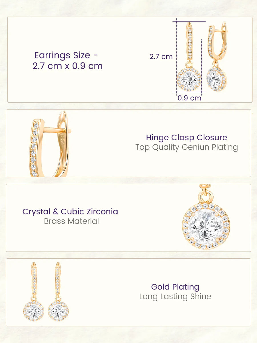 Peora Solitaire Halo Crystal Dangle Earrings