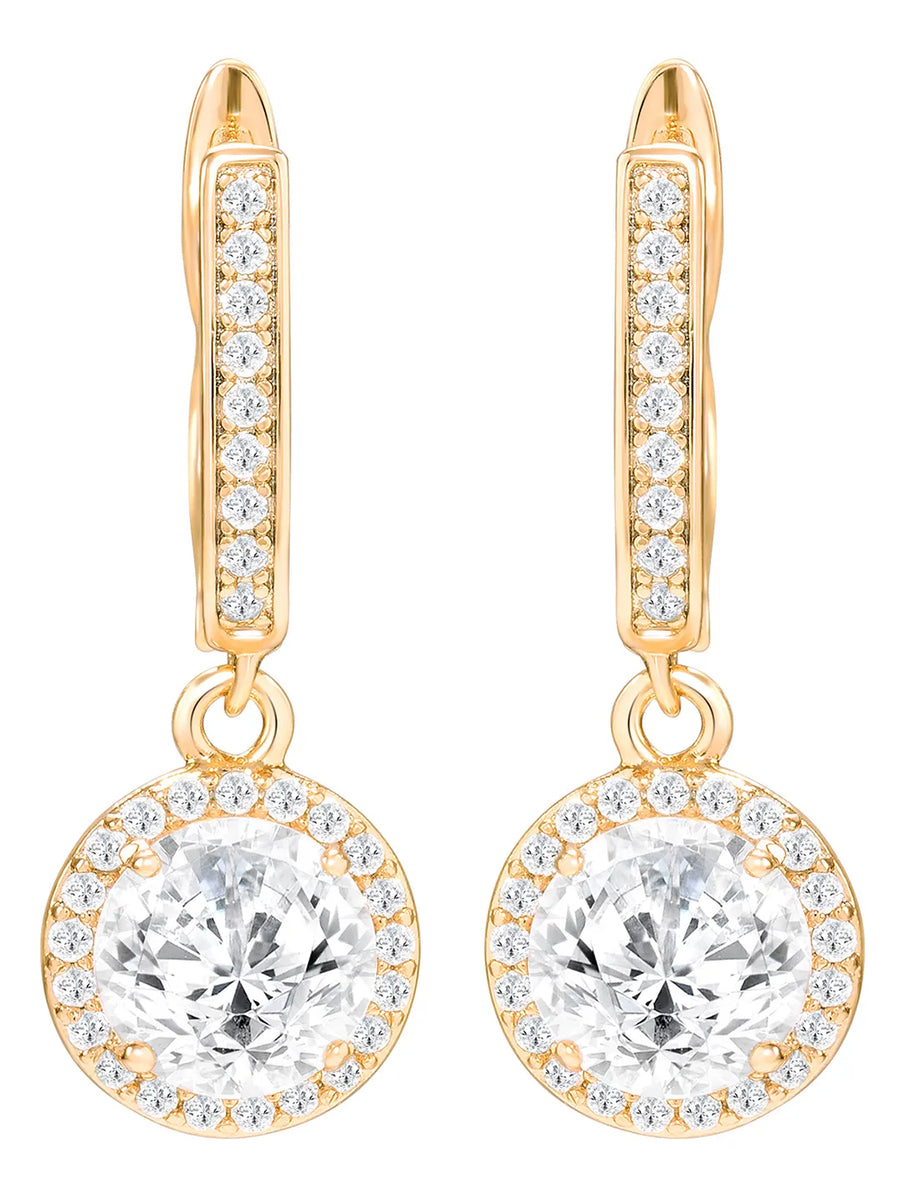 Peora Solitaire Halo Crystal Dangle Earrings