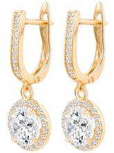 Peora Solitaire Halo Crystal Dangle Earrings