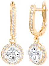 Peora Solitaire Halo Crystal Dangle Earrings