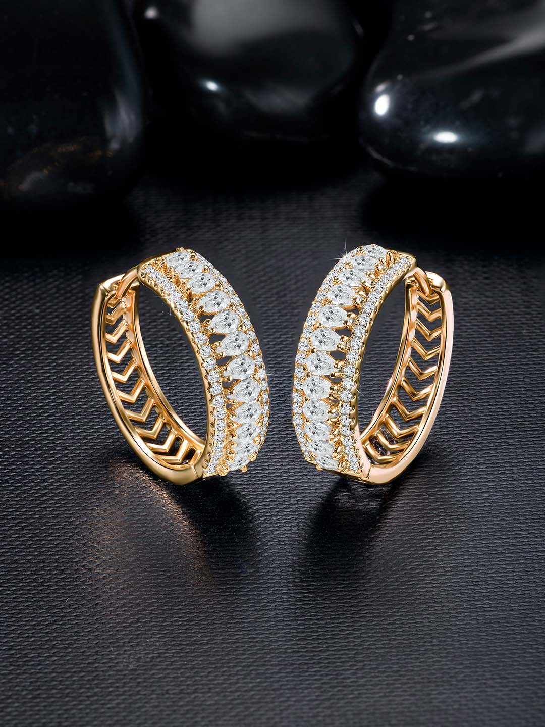 CZ-Studded Gold Hoops