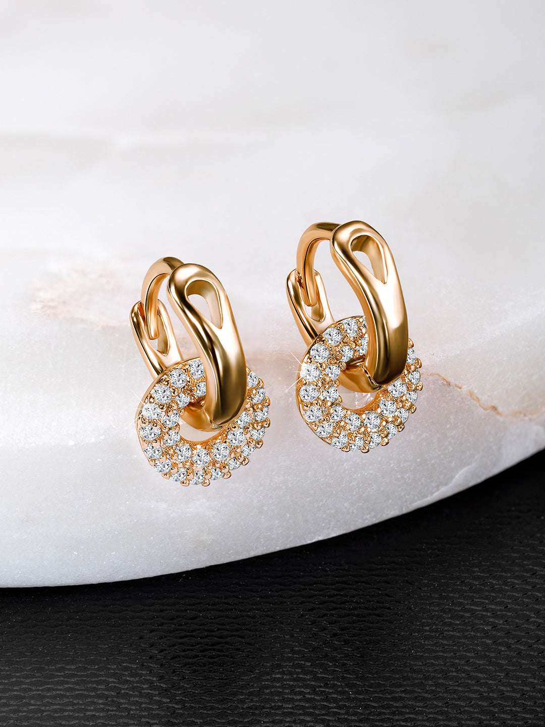 Polished Drop Stud CZ Earrings