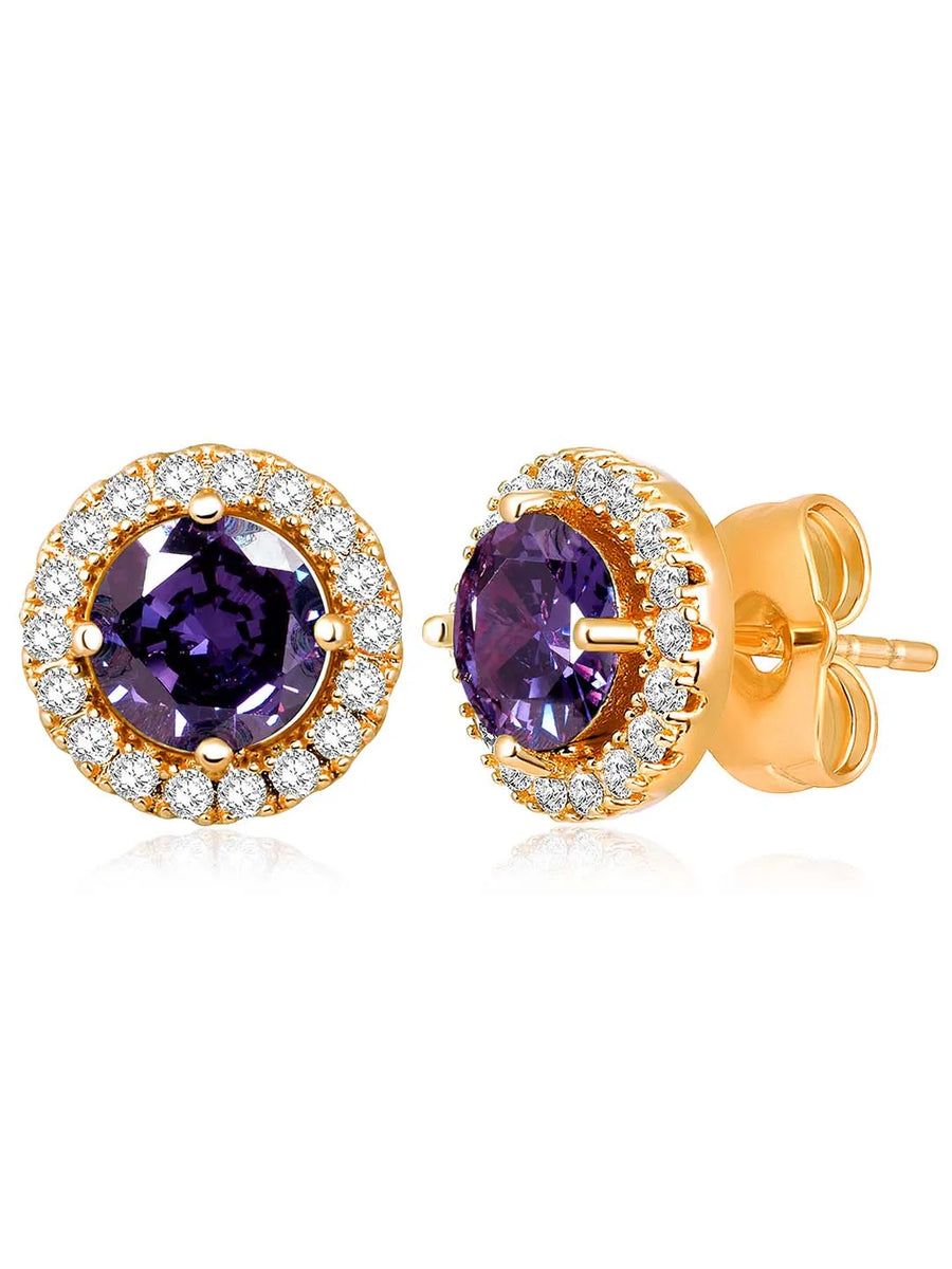 Dazzling Crystal and CZ Dot Earrings - Purple