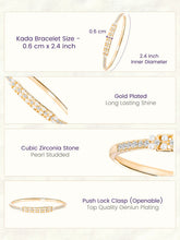 Slim CZ & Pearl Strip Gold Bangle Kada