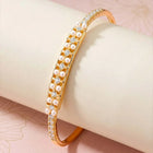 Slim CZ & Pearl Strip Gold Bangle Kada