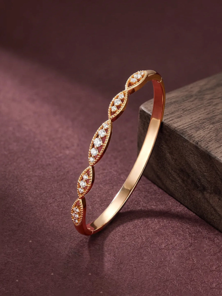 Marquise Style CZ Link Gold Bangle Kada
