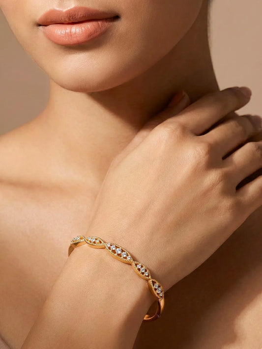 Marquise Style CZ Link Gold Bangle Kada