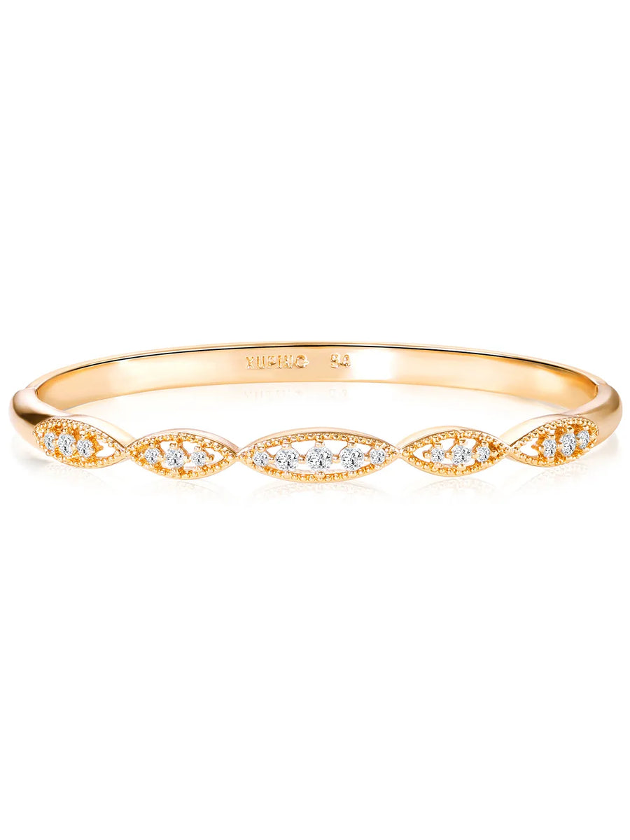 Marquise Style CZ Link Gold Bangle Kada