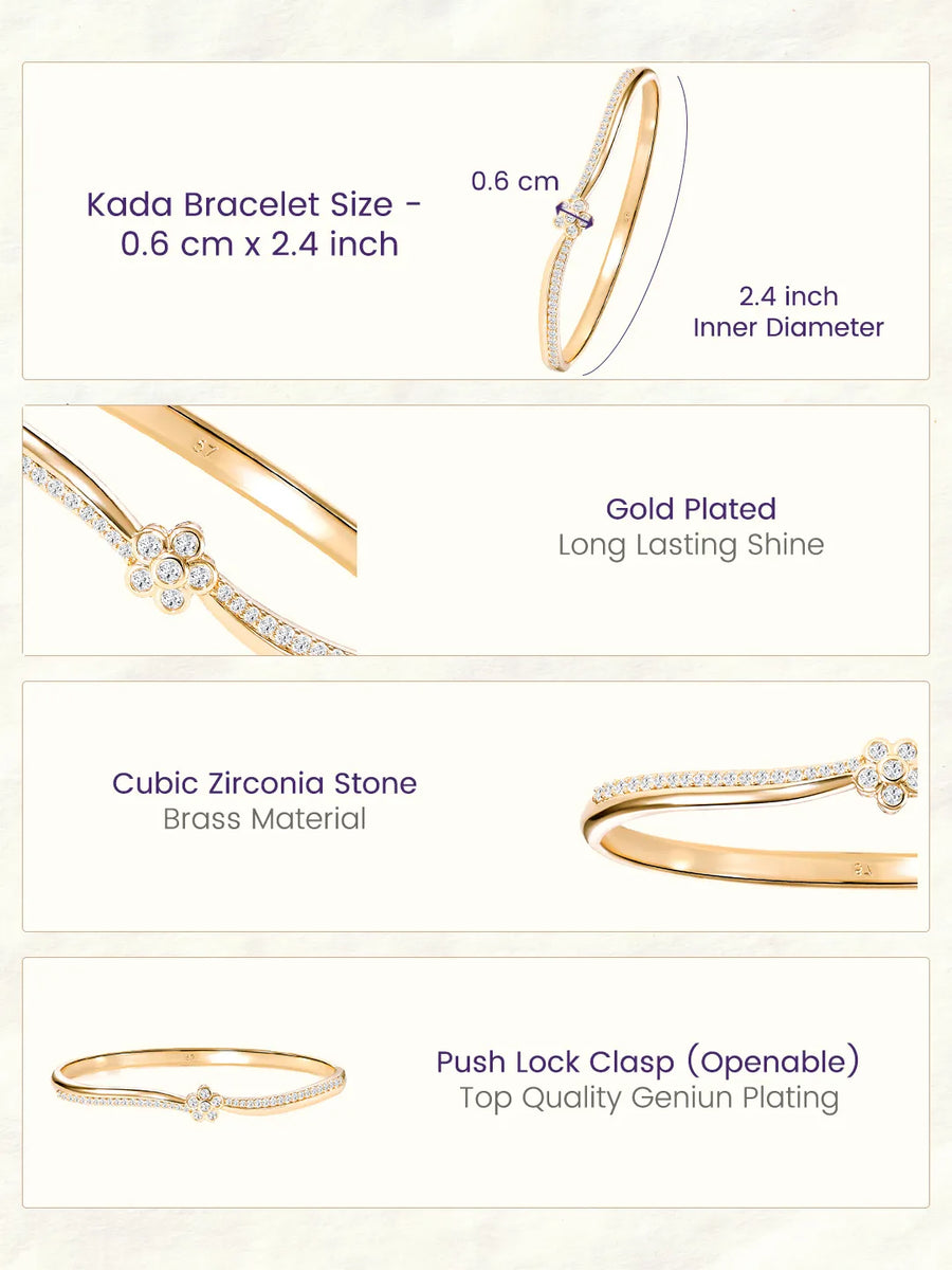 Adorning Floral CZ Studded Gold Kada