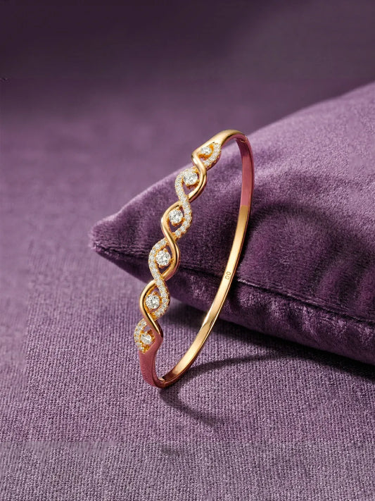 Flowing Wave CZ Link Gold Bangle Kada