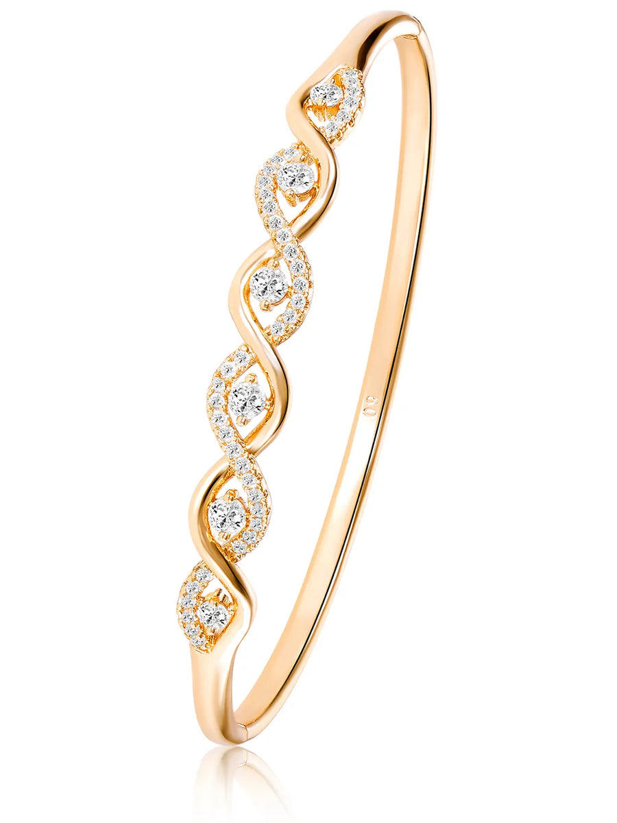 Flowing Wave CZ Link Gold Bangle Kada