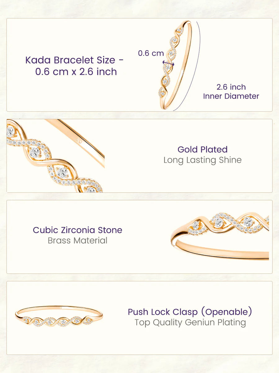 Flowing Wave CZ Link Gold Bangle Kada