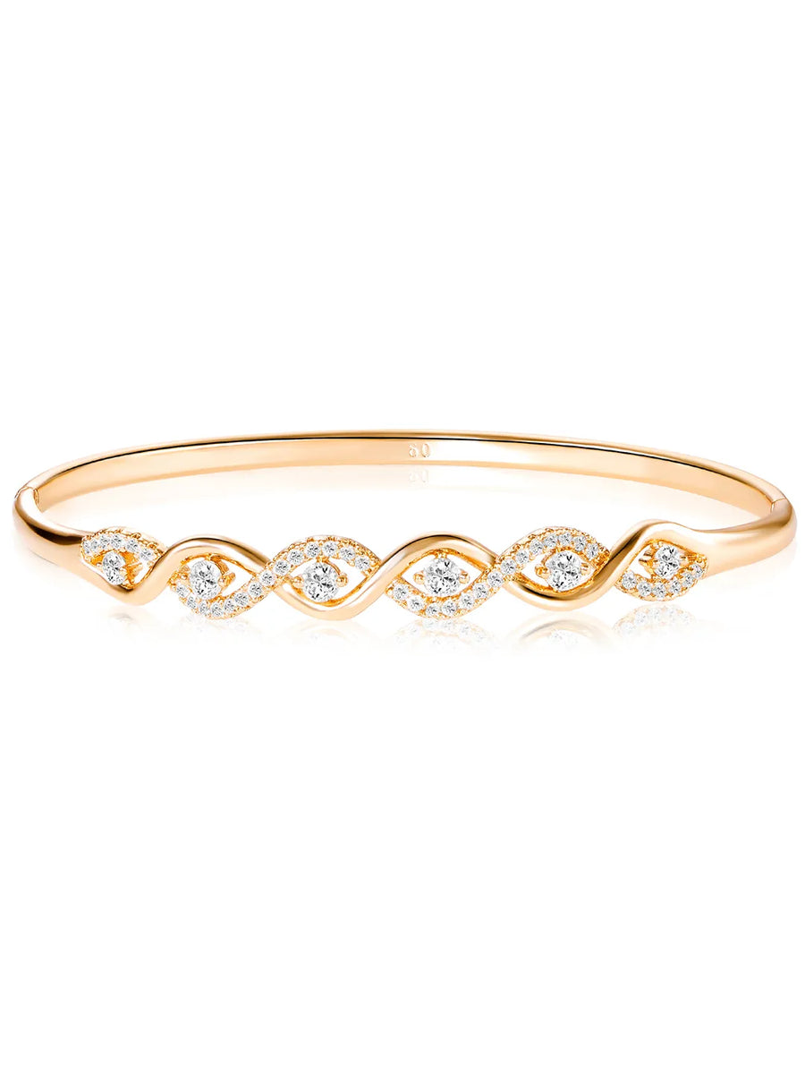 Flowing Wave CZ Link Gold Bangle Kada