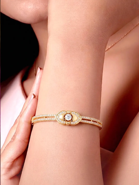 Peora Minimal Bow Knot CZ Gold Kada For Women