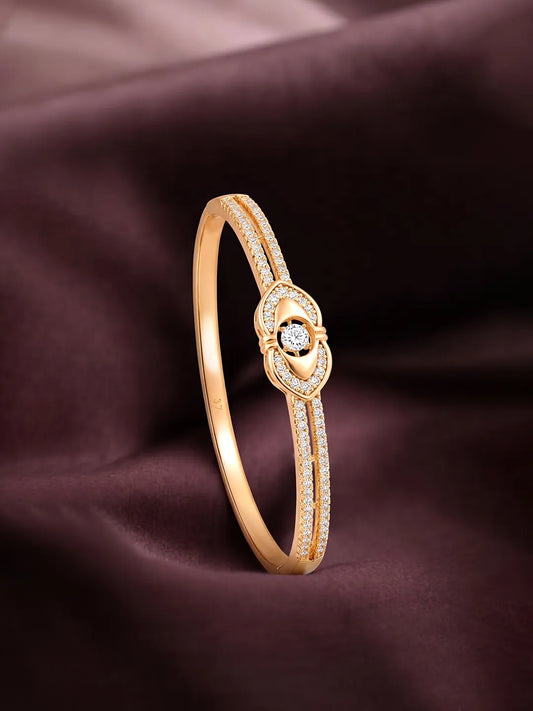 Peora Minimal Bow Knot CZ Gold Kada For Women