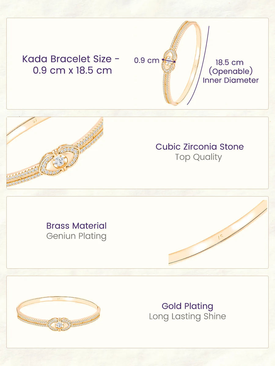 Peora Minimal Bow Knot CZ Gold Kada For Women