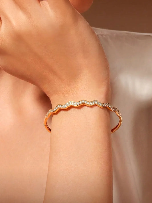 Peora Minimal Wave Edge Gold Kada For Women