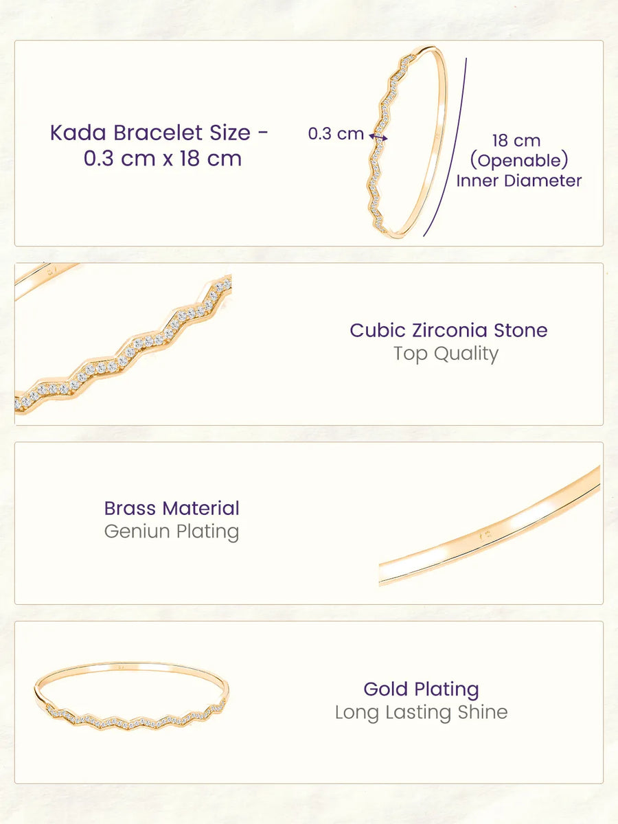 Peora Minimal Wave Edge Gold Kada For Women
