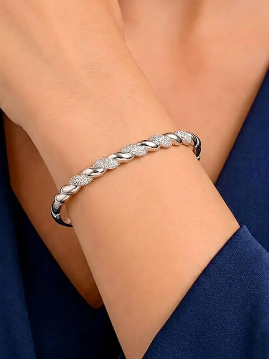 Peora Modern Braided Rope Twist CZ Silver Kada