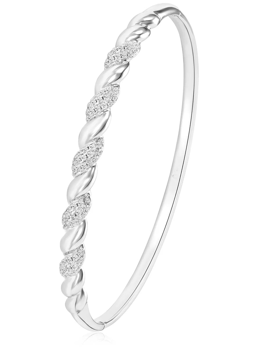Peora Modern Braided Rope Twist CZ Silver Kada