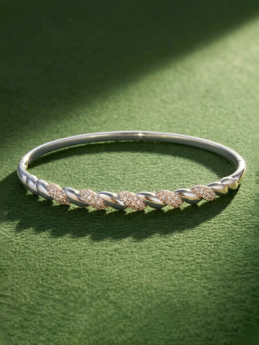 Peora Modern Braided Rope Twist CZ Silver Kada